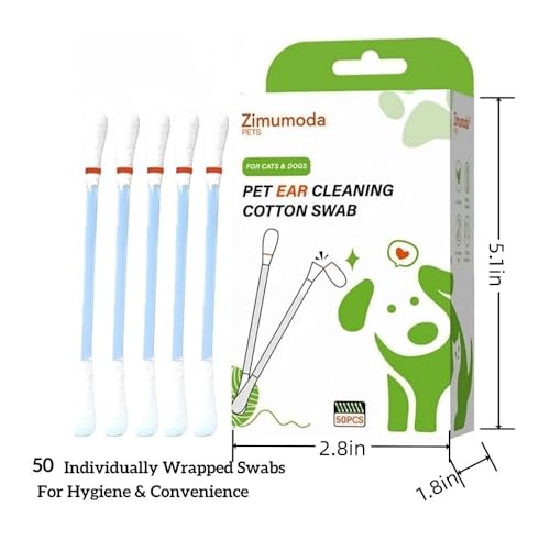 Image of 50 Pcs 2-in-1 Pet Ear Cleaning Cotton Swabs for Dogs & Cats - Essential Oil Infused Cat Ear Cleaner - Gentle Ear Wax Removal - Soothing Itch & Freshness - Individually Wrapped for Easy Use