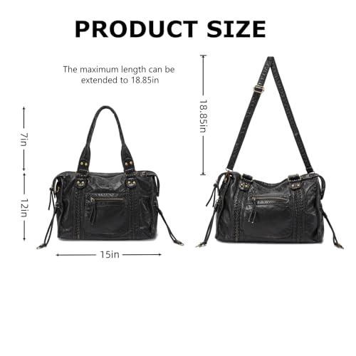 Image of JOLLQUE Rivet Crossbody City Bag for Women,Large Retro Washed Leather Handbag Purse,Vintage Y2K Grunge Slouchy Shoulder Bags