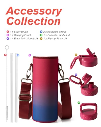 Image of Coolflask 24 oz Insulated Water Bottle with Straw & 3 Leakproof Lids