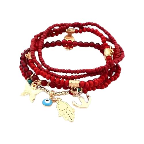 18kt Gold Plated Evil Eye and Hamsa Butterfly Charm Vintage Bracelet Bohemia Beads