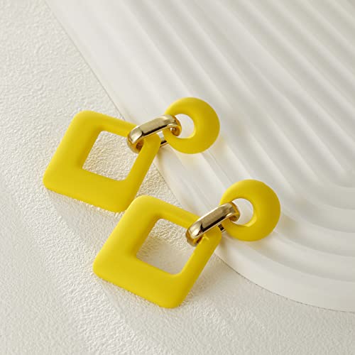 Ruoffeta Acrylic Rectangle Earrings, Fashion Acrylic Square/Oval/Hoop Statement Drop Earrings For Women Girls(Yellow) #TOP2