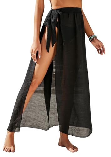 Koerye Paréo Femme Sarong Beach Wrap de Plage Cache-Maillots et Sarongs Beachwear Jupes Cache-Maillot de Bain Cover Up Noir
