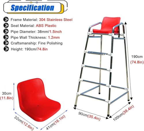 Silla Salvavidas de Acero Inoxidable para Piscina 190 cm miniatura 2