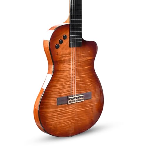 Image of Kadence 39 Electric Classical Guitar - Thin Body SILENT GUITAR - Nylon Strings, Solid Okoume back & sides, Gloss Finish with Rounded Frets, Padded Bag and EQ (Travel Classical Guitar)