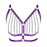 Women's Body Harness Bra Plus Size Metal Chain Hollow Bra Punk Gothic Halloween Carnival Party Dance Fashion Costume (Purple)