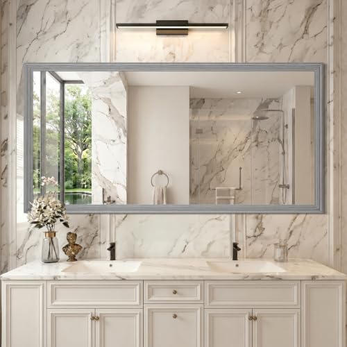 Image of DESBING 60 inch x 30 inch Brushed Silver Large Bathroom Mirror for Over Sink