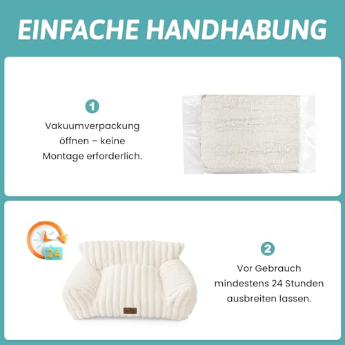COZY KISS Orthopädisches Hundebett - 65x44x30cm Cord-Kunstfell Großes Katzenbett-Sofa für Katzen & Kleine Hunde, Waschbar Katzen Katzensofa, Kuscheliges Katzencouch mit Kopf- und Nackenstütze, Creme