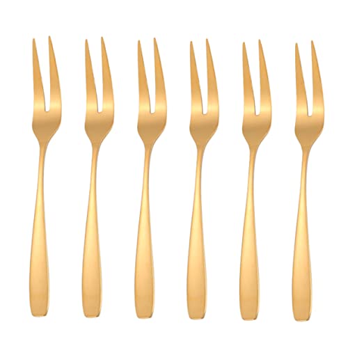 BRIGHTFUFU 6PCS Golden Stainless Steel Dessert Forks Mini Prong Appetizer Picks for Parties Fruit and Cake Stylish Tableware for Elevating Dining Experiences