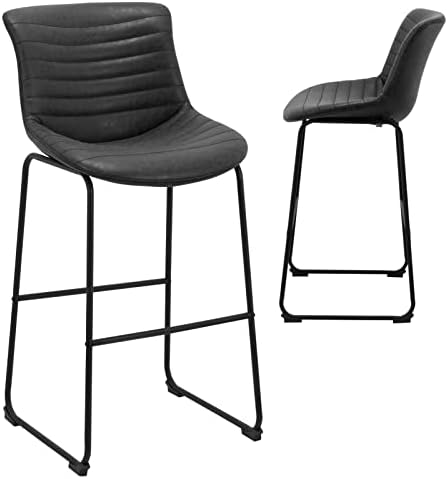 Chairelax Hight Bar Stools Set of 2, 28" Counter Tall Synthetic Leather Modern Design Bar Chair with Backrest and Footrest for Kitchen Bar Counter Restaurant (Black)