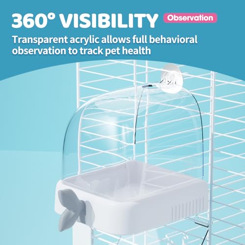 Image of 8.2 inch Hanging Bird Bath for Cage, Parrot Food Bowl, Transparent 360 View, Bird Cage Accessories, with Cleaning Bottle, for Small Medium Birds, Budgie, Parakeet, Cockatiel, Lovebird, White