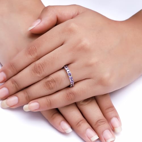 THE JEWEL ZONE Princess Cut Simulated Amethyst Eternity Wedding Band Ring in 14k Gold Over Sterling Silver2