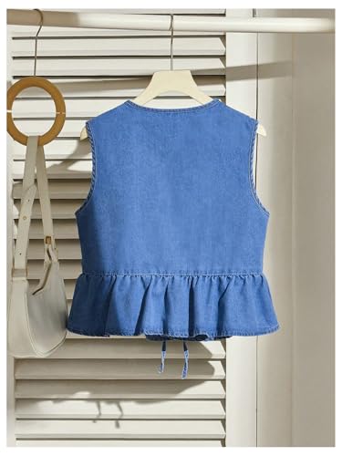 SHENHE Women's Y2k Tie Front Denim Vest V Neck Ruffle Hem Sleeveless Peplum Jean Top Shirt2