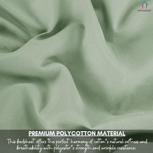 Image of HOMADORN Premium Polycotton Flat Bedsheet for Double Bed with 2 Pillow Covers - Soft, Durable & Wrinkle-Resistant (Mint DUST)