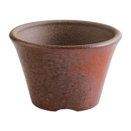 Wazakura Japan - Maceta para Bonsai Colección Banko 100% Hecha en Japón, Tiesto pequeño y Redondo de cerámica, 12 cm de diámetro, Agujero de Drenaje - Arcilla Roja