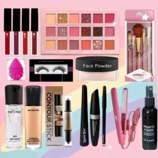 Complete Makeup Kit with 18-Shade Eyeshadow Palette, Face Powder, Contour Stick, Matte Fixer Spray, Hair Straightener-image-33