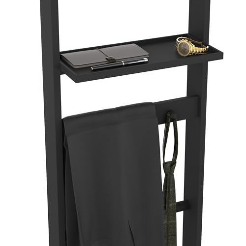 Image of Mens Valet Stand, Wooden Clothes Valet Stand with Tray, Freestanding Suit Rack for Bedroom, Entryway, Living room, Office