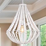 ANKARL Boho Light Fixtures, Wood Beaded Chandelier, Farmhouse Pendant Light, 1-Light, White Ceiling...
