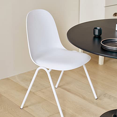 Roomnhome Stackable Self-Assembly Plastic Seat And Durable Steel Frame Kitchen, Dining, Bedroom Chair Set Of 2(White) #TOP6