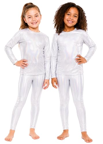Image of STRETCH IS COMFORT Girls 2 Piece Hoodie Short Sleeve Long Sleeve Crew Neck Top and Leggings Set Kids Thermals Underwear Set