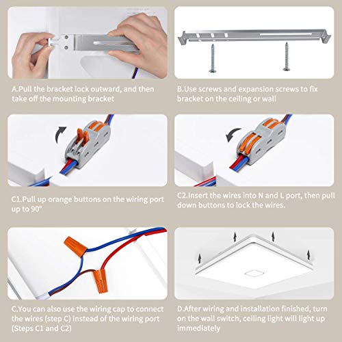 Airand LED Ceiling Light Flush Mount 24W 12.6 inch Square LED Ceiling Lamp with 240Pcs Chips Without Flicker, 2050 Lumens, IP44, 80Ra+, 180W Equivalent (Warm White)