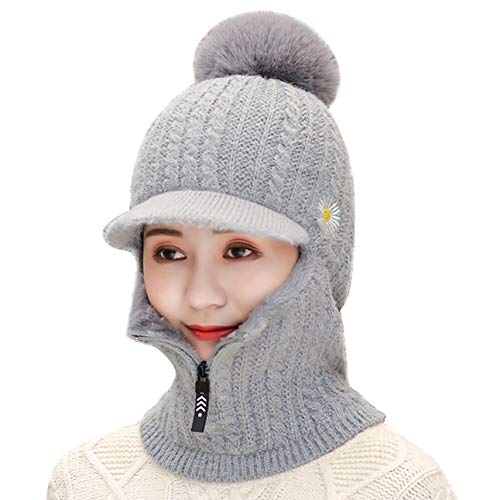 Huamulan Women Winter Knitted Balaclavas Skull Beanie Hat One Piece Visor Caps Face Mask Neck Circle Scarf Set Warm Earmuff Slouchy Fleece Ski Snow Hats #TOP28