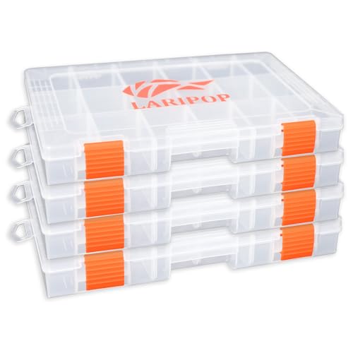 LARIPOP Fishing Tackle Box Set with Adjustable Dividers, Transparent Organizer Tray, Plastic Tool Box, Bait Separator -Angler\'s equipment lure box - 4 Packs Tackle Trays - Parts Box