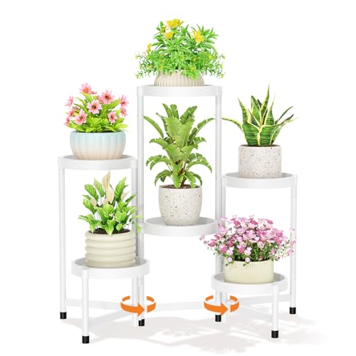 LASZOLA 6 Tiered Plant Stand Indoor Outdoor with Plastic Tray, Corner Folding Tall Flower Display...