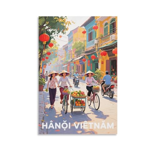 Hanoï affiche murale en toile vintage 50 x 75 cm pour décoration murale de chambre