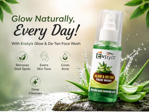 Image of Glow & De-Tan Face Wash with Glycolic Acid & Salicylic Acid, Removes Dark Spots, Evens Skin Tone, Clears Acne, Aloevera Acid