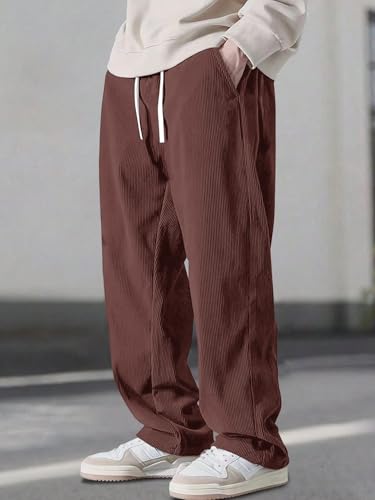 Image of Pinkmint Men's Stretchable Ribbed Track Pants | Poly Lycra Relaxed Fit Trousers | Elastic Waist Drawstring Joggers | Casual, Gym, Lounge Wear for Men