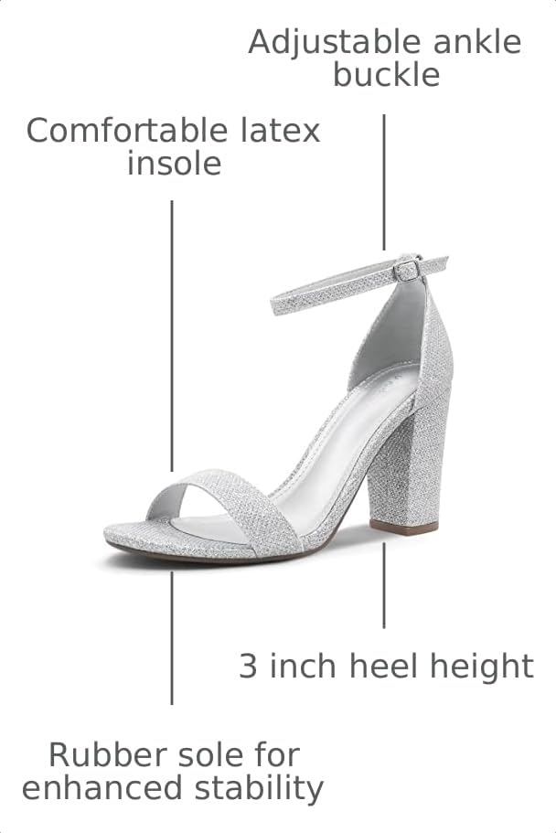 Image of PARTY Women's Chunky Block Heels Open Toe Ankle Strap 3 Inch Heeled Sandals Comfortable for Wedding and Prom