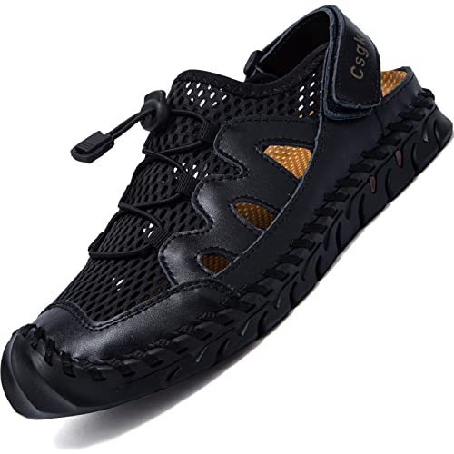 Csgkag Sandali Sportivi Uomo Estivi Trekking Sandali Chiusi Sandali da Mare Sandali Sportivi All'aperto Escursionismo Trekking Sandals,Nero,EU45