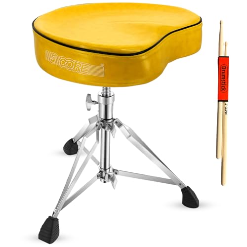 5 CORE Drum Throne Thick Padded Comfortable Guitar Stool with Memory Foam Heavy Duty Adjustable Padded Keyboard Chair Metal Piano Stool Premium Musician Chair DS CH YLW SDL HD