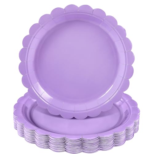NatNarr 30 Pcs Lavender Plates 9 Inch Disposable Scalloped Plates Light Purple Birthday Plate Cute Dessert Party Plate for Wedding Bridal Shower Girls Birthday