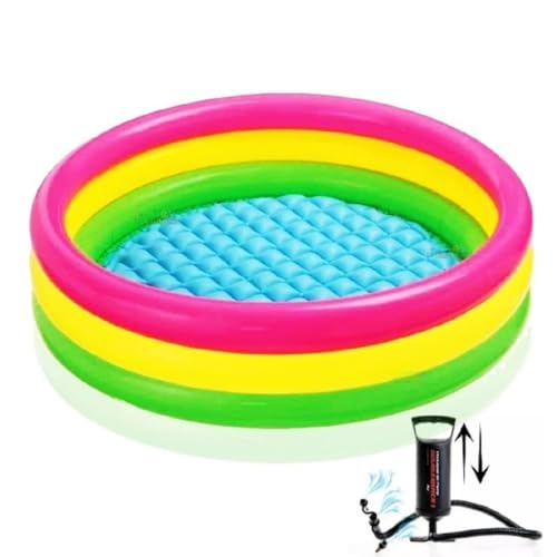 Image of LONGMIRE 4 Ft Round with Pump Swimming Bath Tub for Kids | Inflatable Sunset Glow Round Colourful Ring Baby Portable Baby Bath tub | 0-5 Years | Indoor & Outdoor Swimming Pool for Kids (Multi Color)