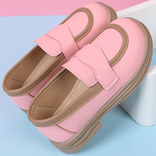 Girls Dress Shoes Chunky Loafers for Girl Platform Loafers School Unifor𝐦 Slip On Shoes School Shoes Toddler Girls (Pink, 13 Little Child)2