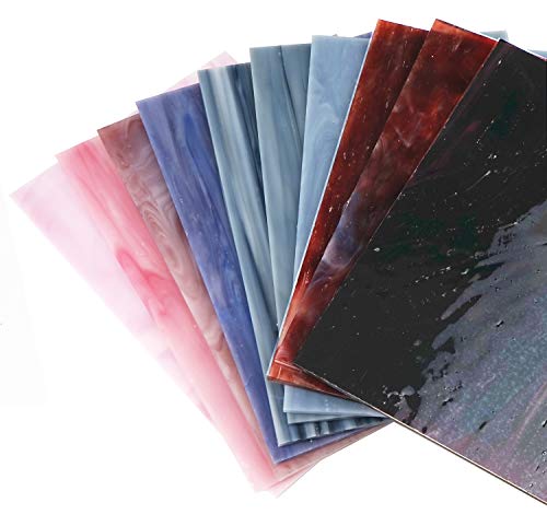 Lanyani（10 Sheets）Variety Stained Glass Sheets 4 X 6 Inch Opal Art Glass Pack Tiffany Glass, Mixed Textures #TOP5