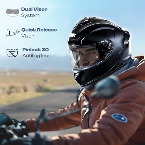 Image of SMK Typhoon Solid ISI, DOT and ECE 06 Certified Full Face Helmet with Pinlock and Dual Visor (GL200 - XL)
