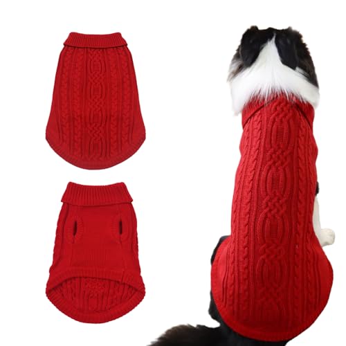 Dog Sweaters Red Knitted Soft Knitted Warm Puppy Jumper & Cat Sweater Cute Photo-Friendly Pet Outfit with Leash Hole Warm Clothes for Small Dog Cat (L)