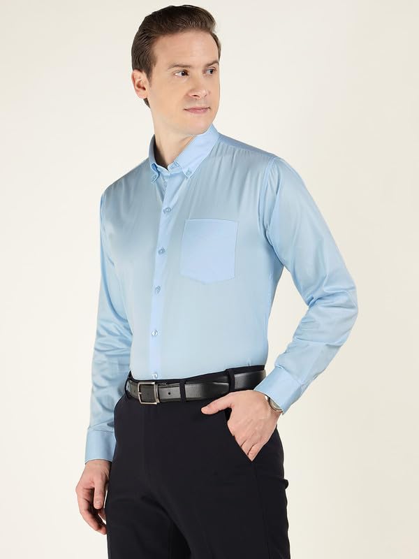 Image of Hancock Men Solid Cotton Satin Slim Fit Formal Shirt