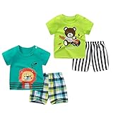 ❤ Das Paket enthält: 2 Sets kurzärmelige Kinder-Sweatshirts Nachtwäsche (2*Kurze Ärmel Top und 2*shorts) für den täglichen Wechsel, Das Pyjama Set kann nicht nur als Nachtwäsche für Sommer, sondern noch Hausanzug, Freizeitanzug, Sportanzug u.s.w