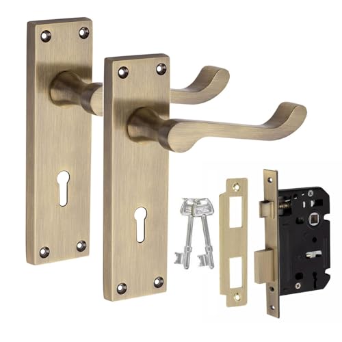 Golden Grace Victorian Scroll Lock Handle with 2.5 3 Lever Lock Antique Brass Finish 150mm x 40mm