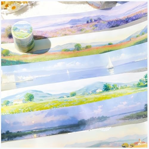 シール コラージュ 素材 テープ型 ロール フレークシール 大容量 詰め合わせ Frekyar マスキングテープ かわいい 手帳 セット マステ デコ 韓国 おしゃれ ノート 油絵 風景 (夏)