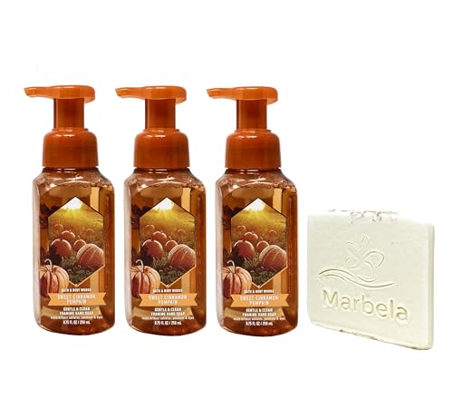 Bath & Body Works Sweet Cinnamon Pumpkin 3 Pack Gentle Foaming Hand Soap Bundle with a Natural Oats Sample Soap