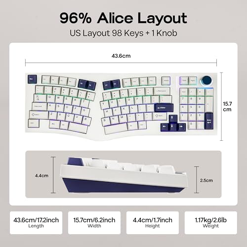 Image of MechLands Feker Alice98 Ergonomic 98 Keys Custom Mechanical Keyboard, VIA Programmable, USB-C Wired Gaming Keyboard, Hot Swappable, 5 Layer Paddings, Control Knob, NKRO, RGB for Win /Mac (White)