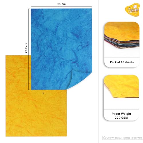 Image of A4 Size Multicoloured Handmade Paper Sheets For Decoration, Art & Craft, Project Work, More (Pack Of 10), Acrylic