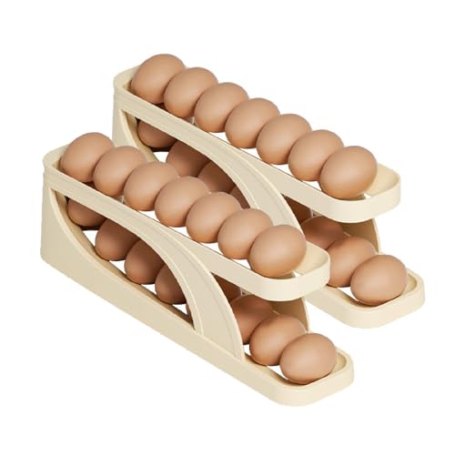 SiHmai Suporte para ovos para frigorífico, dispensador de ovos de camada dupla que se enrola automaticamente, organizador de ovos que economiza espaço para frigorífico bancada de cozinha, 2 unidades