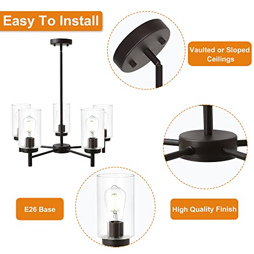 Vinluz 1810-5-19 Contemporary 5-Light Large Chandeliers Oil Rubbed Bronze Modern Lighting Fixtures Hanging Clear Glass Shades Pendant Lighting thumb #5