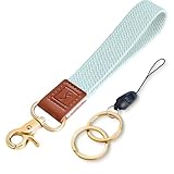 Fishent Stretchy Wristlet Keychain,Braided Cute Wrist Lanyards for Keys, Key Chain Holder for Women Men, Wrist Strap Keychain for Car Keys Phone Camera Wallet ID Badges Card, Sky Blue