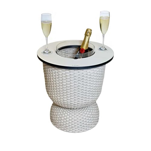 COOTAB COOLER TABLE Beistelltisch Paris mit Kühlfunktion & integriertem Acryl-Getränkekühler | 2-in-1 Outdoor Loungetisch für Garten, Terrasse & Balkon | wetterfest & UV-beständig | Champagne